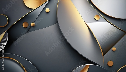 Minimal Metallic Background Featuring Silver Gray Shapes Gold Accents And Generous Negative Space