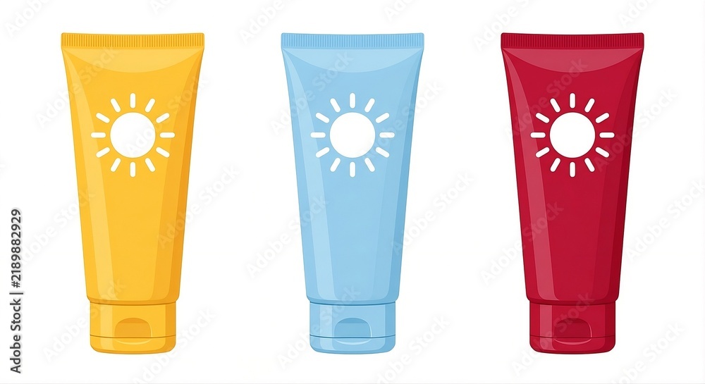 Fototapeta premium Modern Sunscreen Tube Clipart Set