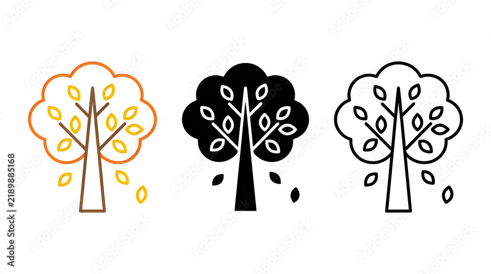 Obraz premium Three seasonal trees with falling leaves illustration