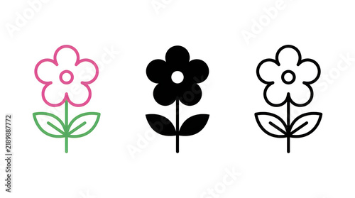 Colorful and simple flower icon set with leaves