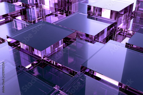 Abstract Purple Geometric Glass Cubes Background