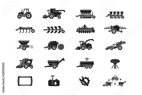 Foto 20 Agriculture Machinery Icons Set With Tractors Combines Planters Balers And Pr