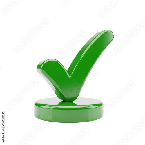 Green checkmark icon on circular base isolated