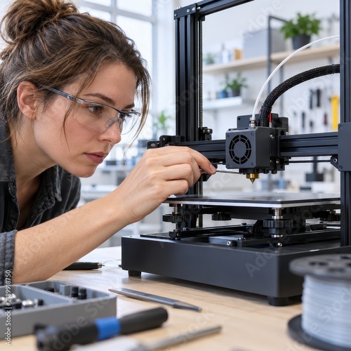 Obraz na płótnie Engineer Calibrating a Desktop 3D Printer Nozzle