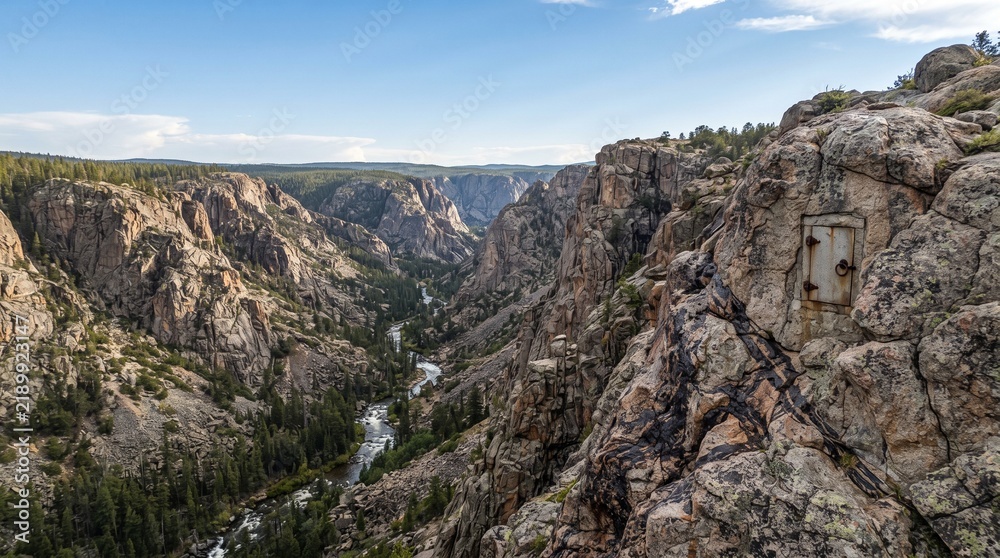 Fototapeta premium Grand canyon landscape showcasing rugged geological formations under clear skies with expansive copy space