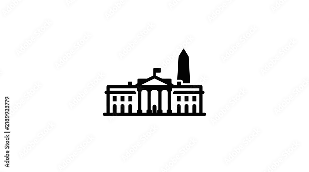 Obraz premium Minimalist black icon of the White House and Washington Monument landmark.