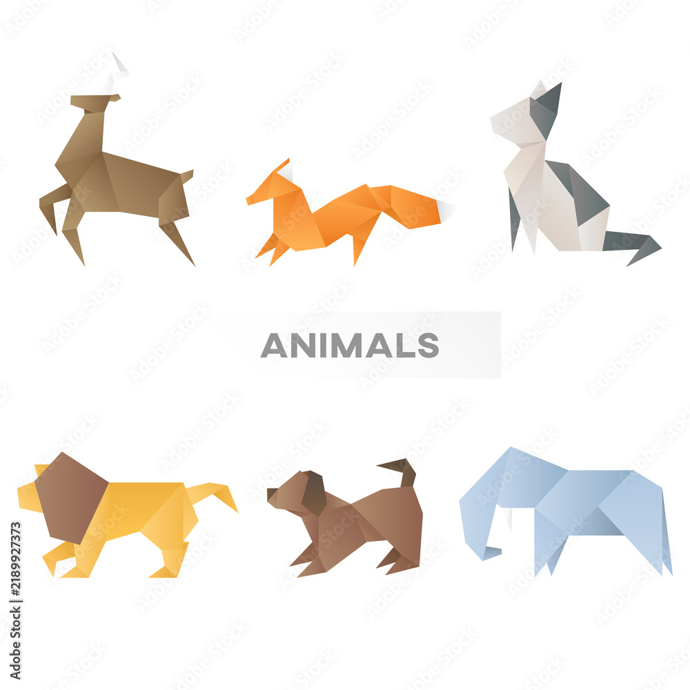 Fototapeta premium Colorful animals origami craft png cut out collection