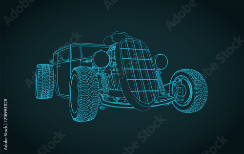 Vintage hot rod car custom dragster blueprint