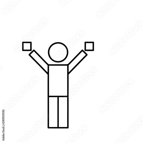 Stick figure holding squares