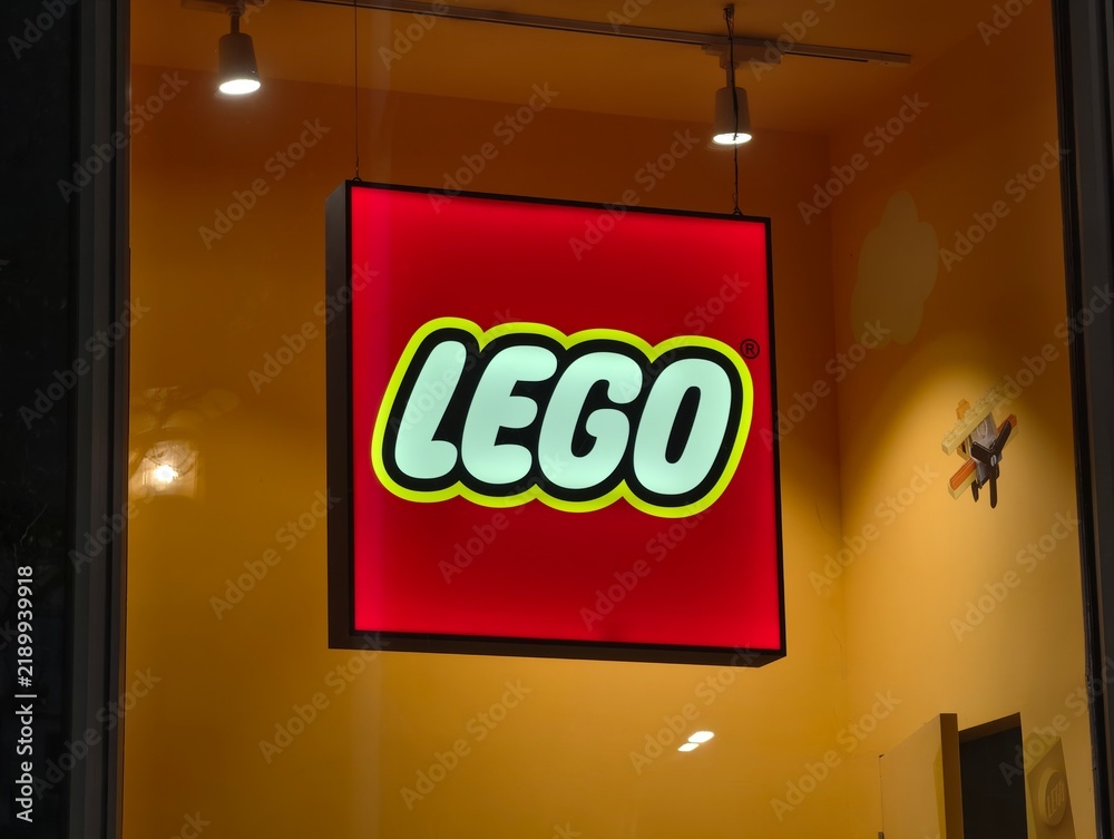 Obraz premium Shanghai,China-Dec.13th 2025: LEGO brand logo shop sign 