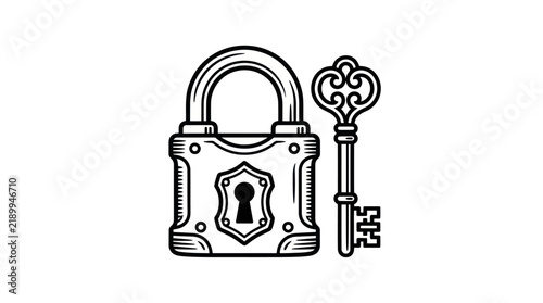 Vintage decorative padlock and skeleton key set.