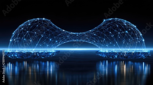 Futuristic Digital Connection with a Glowing Network Bridge Over Dark Waters