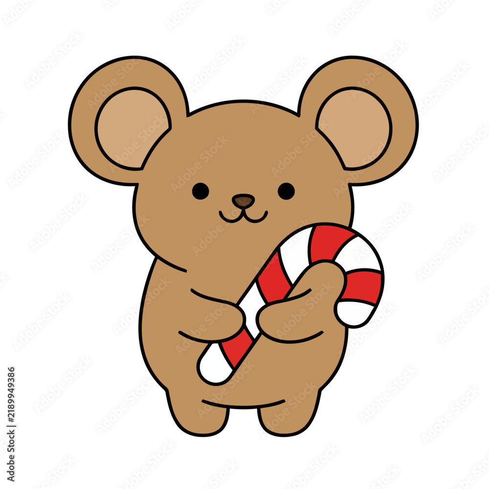 Fototapeta premium Cute cartoon bear holding a candy cane