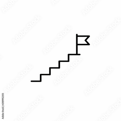 Line Art Icon of Stairs Leading to a Flag, Symbolizing Goal Achievement and Progress