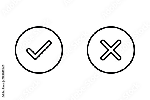 Checkmark and cross mark approval and rejection line icons