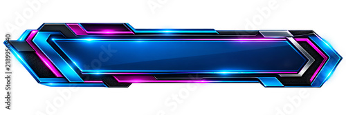 Futuristic Gaming Banner: An abstract, geometric banner with vibrant blue and pink neon accents, suggesting a futuristic or gaming theme.