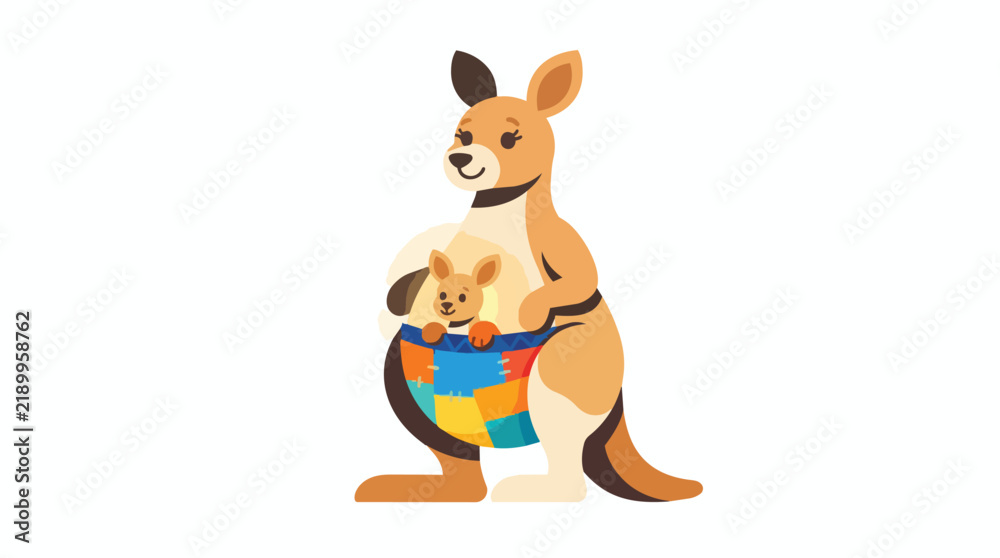 Obraz premium Mother Kangaroo Carrying Baby Illustration