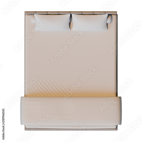Quadro su tela 3D render of a modern double bed with headboard, pillows, and duvet, top view