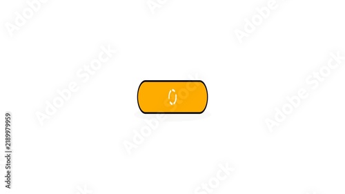 Yellow rounded rectangular button with a circular arrow icon on a plain white background.