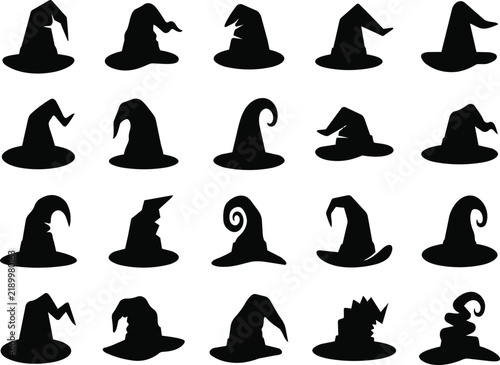 Assorted black witch hats icon collection