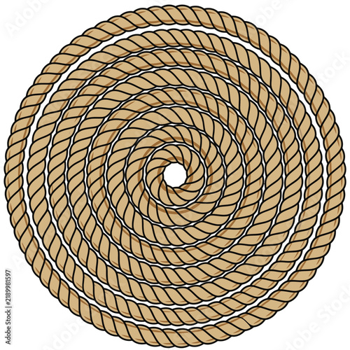 Coiled nautical rope vector illustration arranged in a circular spiral pattern