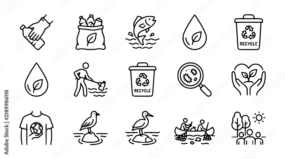 Fototapeta premium Eco Icons: Recycling, Nature, Sustainability, Pollution, Conservation, Clean Energy