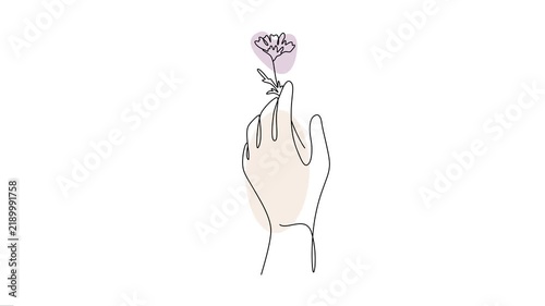 Hand Holding Flower Continuous Line Art Animation. 