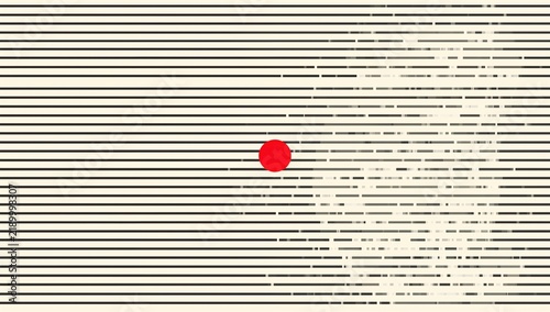 Minimalist black lines with red dot on textured beige background modern design