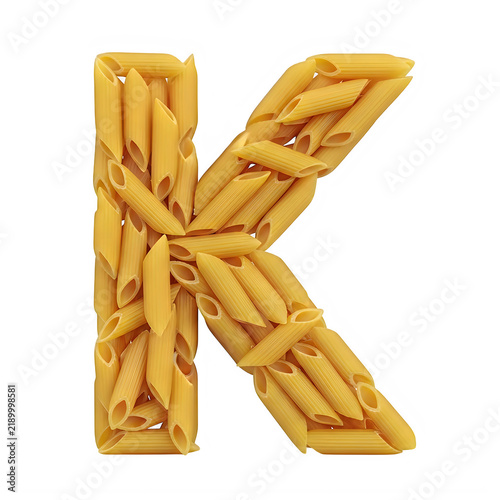 A Creative Letter K Formed Entirely From Delicious Raw Penne Pasta Pieces