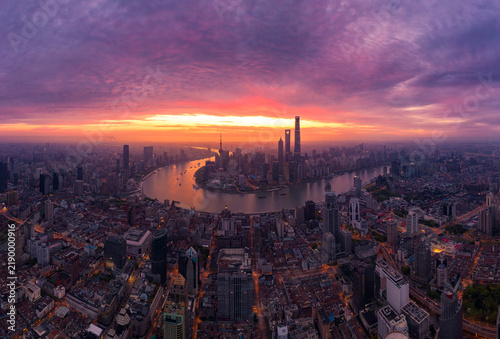 sunrise over shanghai city
