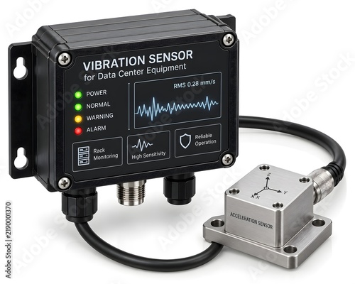 Industrial Vibration Monitoring Sensor Isolated on White Background