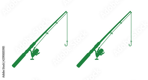 Green fishing rods with reels and lines a silhouette illustration