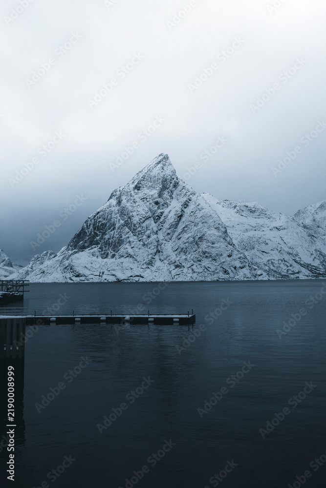 Fototapeta premium Pier in Norwegian Sea drone shot