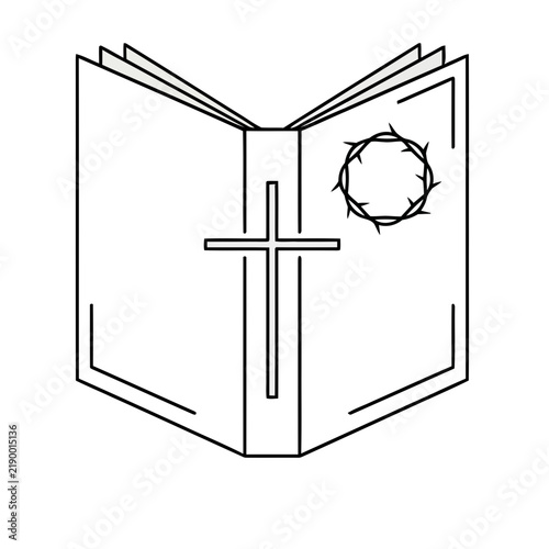 Open book with cross and crown of thorns