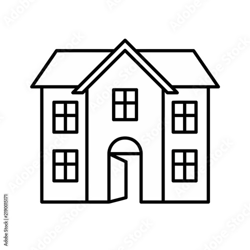 Outline of a two-story house with an open door