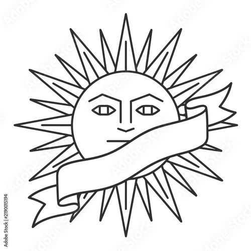 Sun with Face and Banner