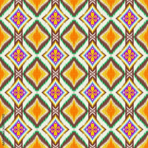 Abstract art geometric ikat pattern seamless background.
