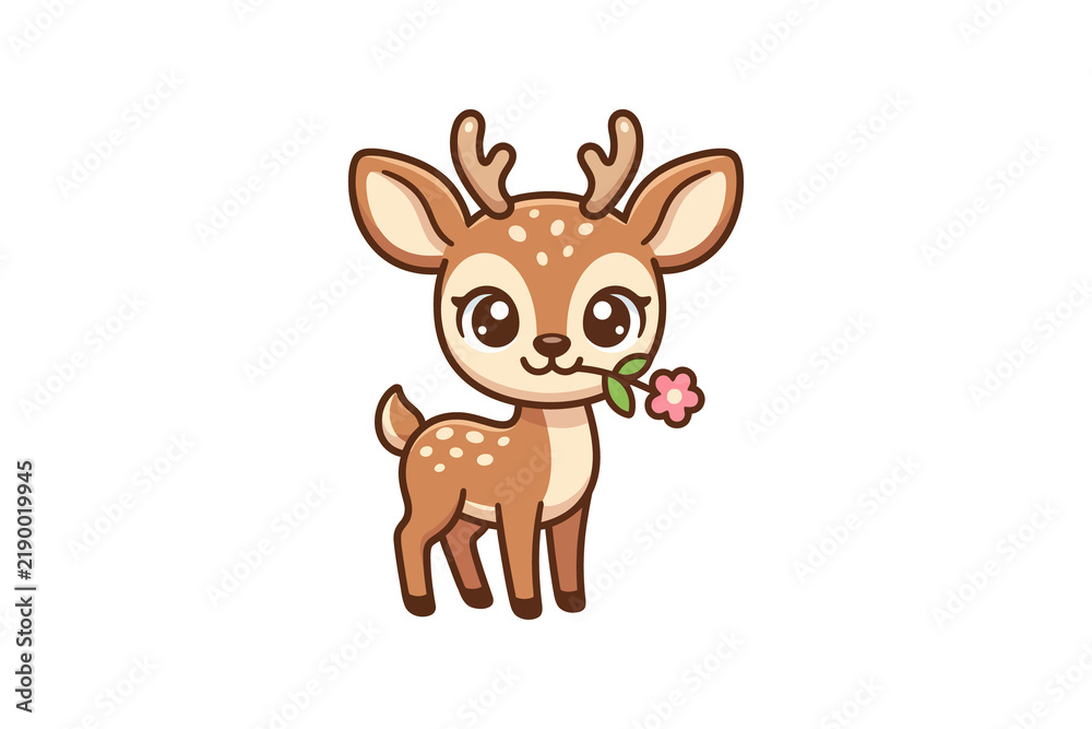 Obraz premium Cute Baby Deer with Flower Vector Illustration