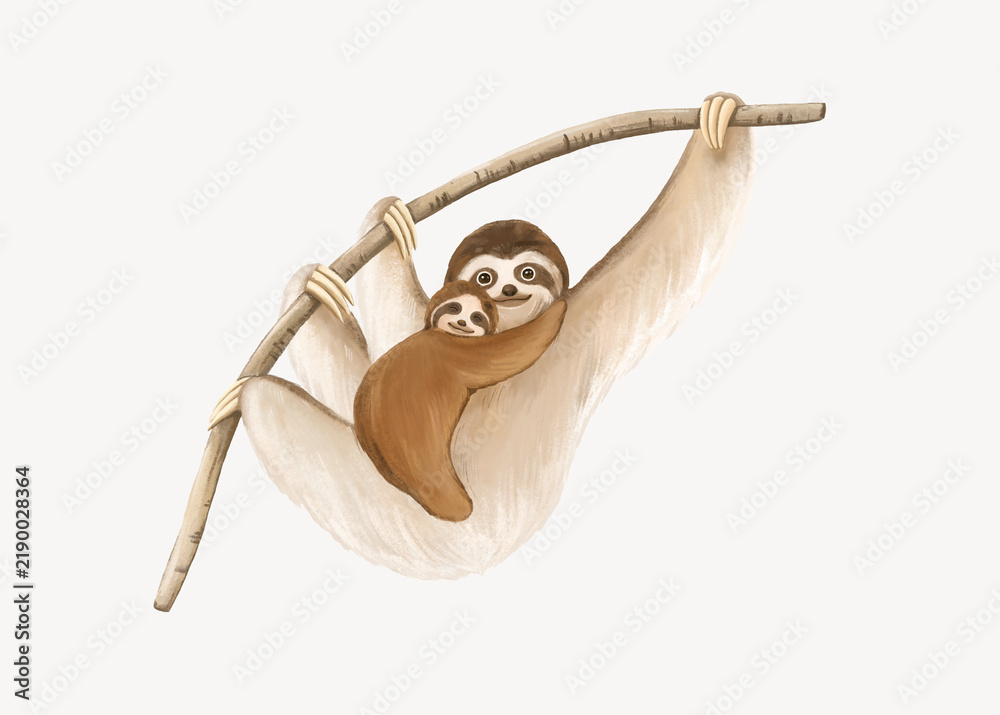 Fototapeta premium Sloths collage element, cute animal illustration