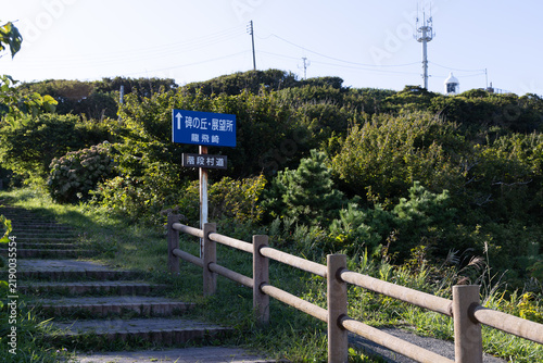 Tapety artystyczne 竜飛崎灯台を望む階段国道339号に続く階段村道の風景