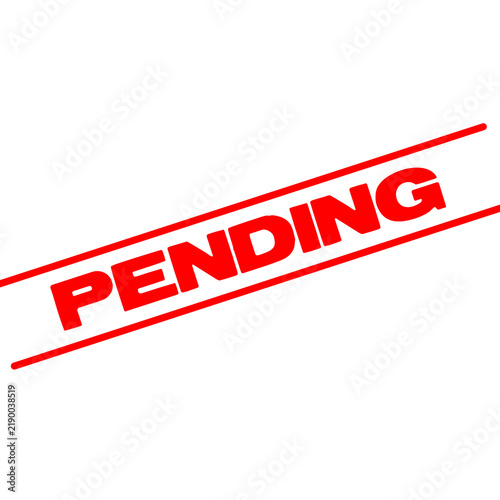 Foto A bright red rubber stamp text that says pending with two diagonal lines for bus