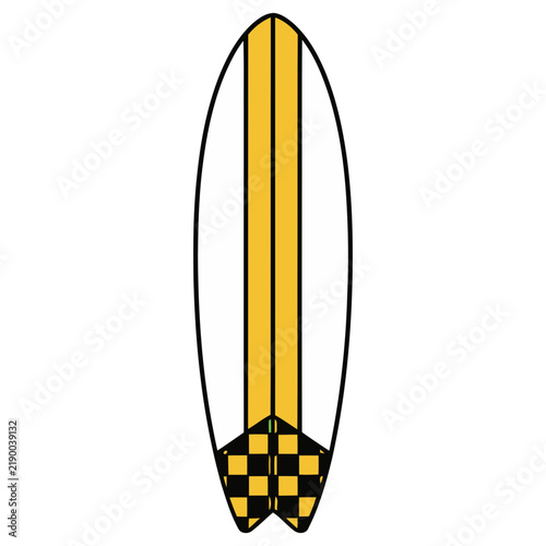 Surfboard with Yellow Stripes and Checkered Tail