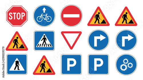 International Road Traffic and Information Safety Signs for Driving Regulations, Transportation Guidance, Highway Navigation, and Public Road Awareness