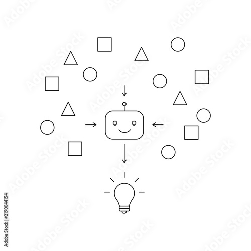 Foto AIインサイト発見アイコン データ分析から新しい洞察や気づきを人工知能で発見する線画イラスト