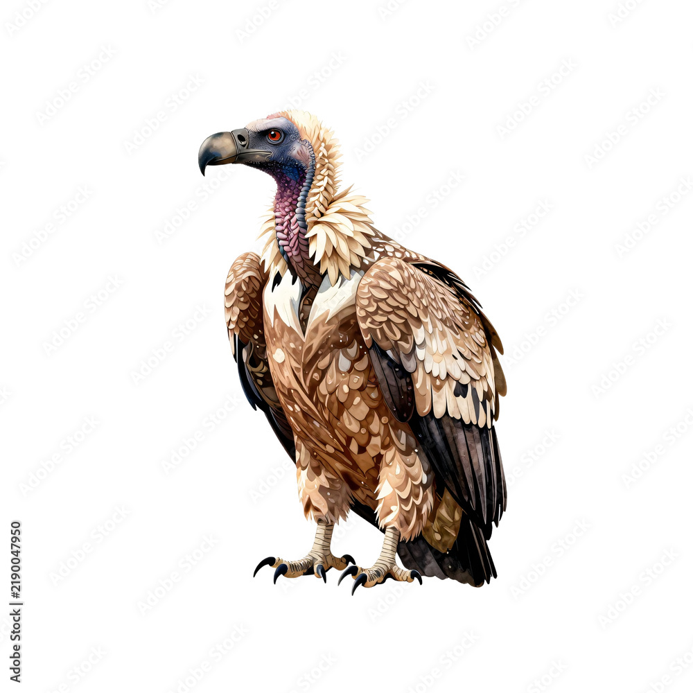 Obraz premium A detailed illustration of a standing griffon vulture with a white background