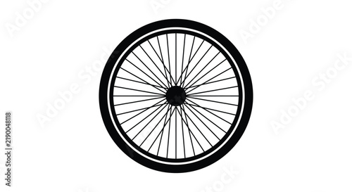 Black bicycle wheel silhouette against a white background graphic design