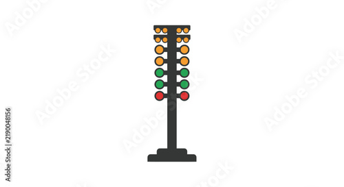 Drag racing christmas tree with red yellow and green lights on white background
