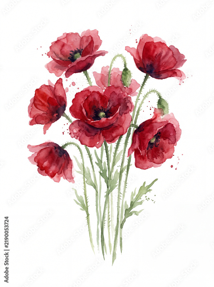 Obraz premium Vibrant Red Poppy Bouquet Wall Art Print for Botanical Home Decoration