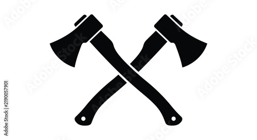 Two crossed hand axes are depicted as a black silhouette on a white background