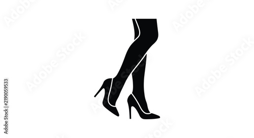 Silhouette of woman s legs in high heels against a white background